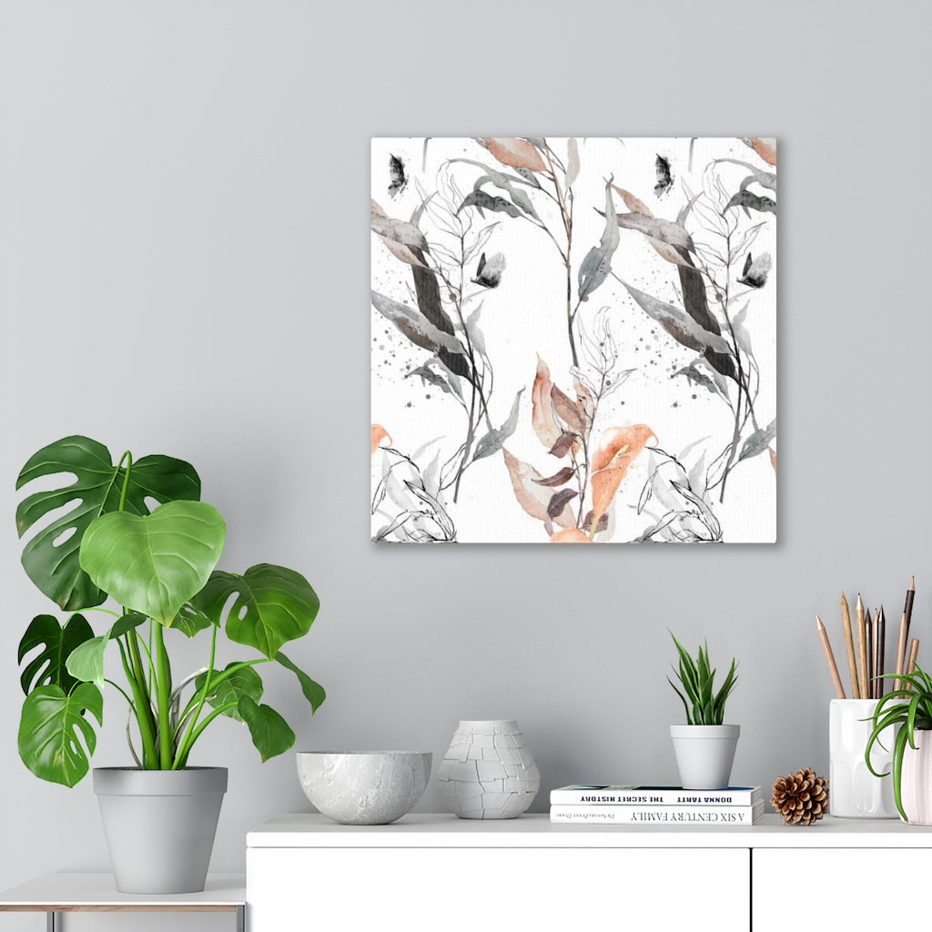 FLORAL WALL CANVAS ART | White Peach Grey