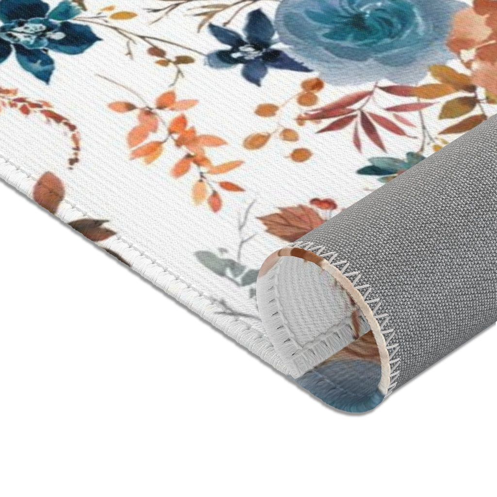 Floral Area Rug | Blue Brown Cinnamon