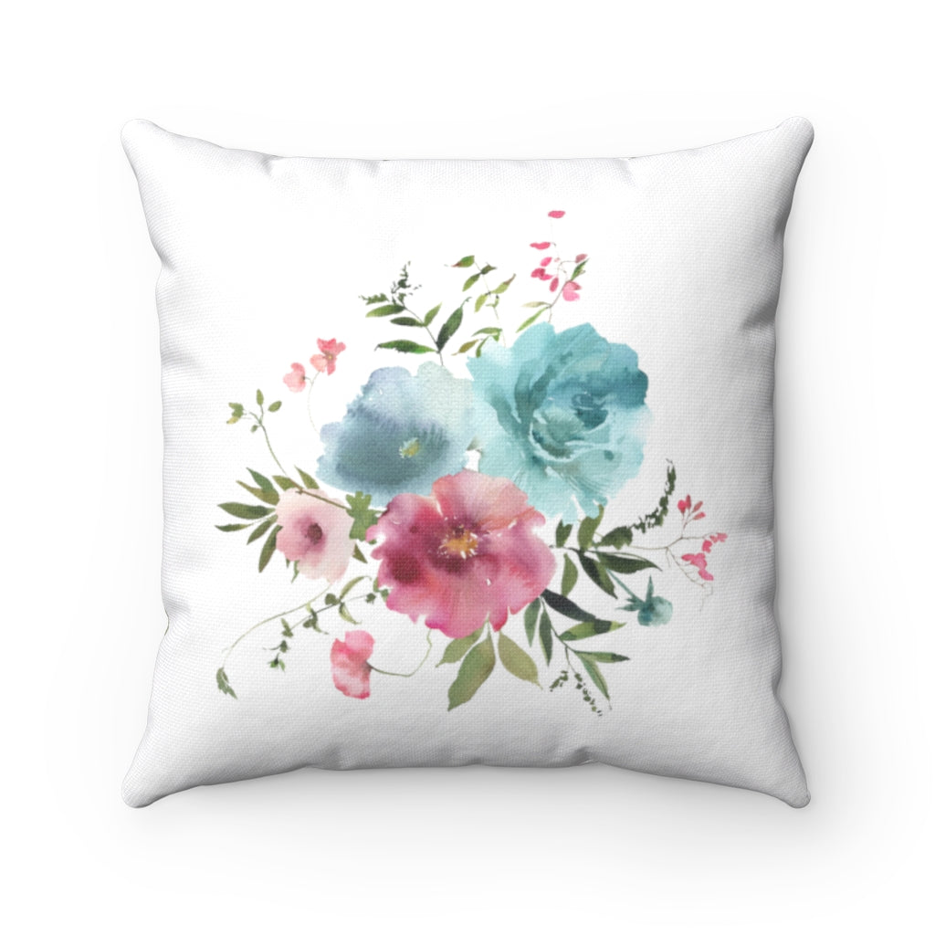 Floral Boho Pillow Cover | White Teal Pink Grey Green