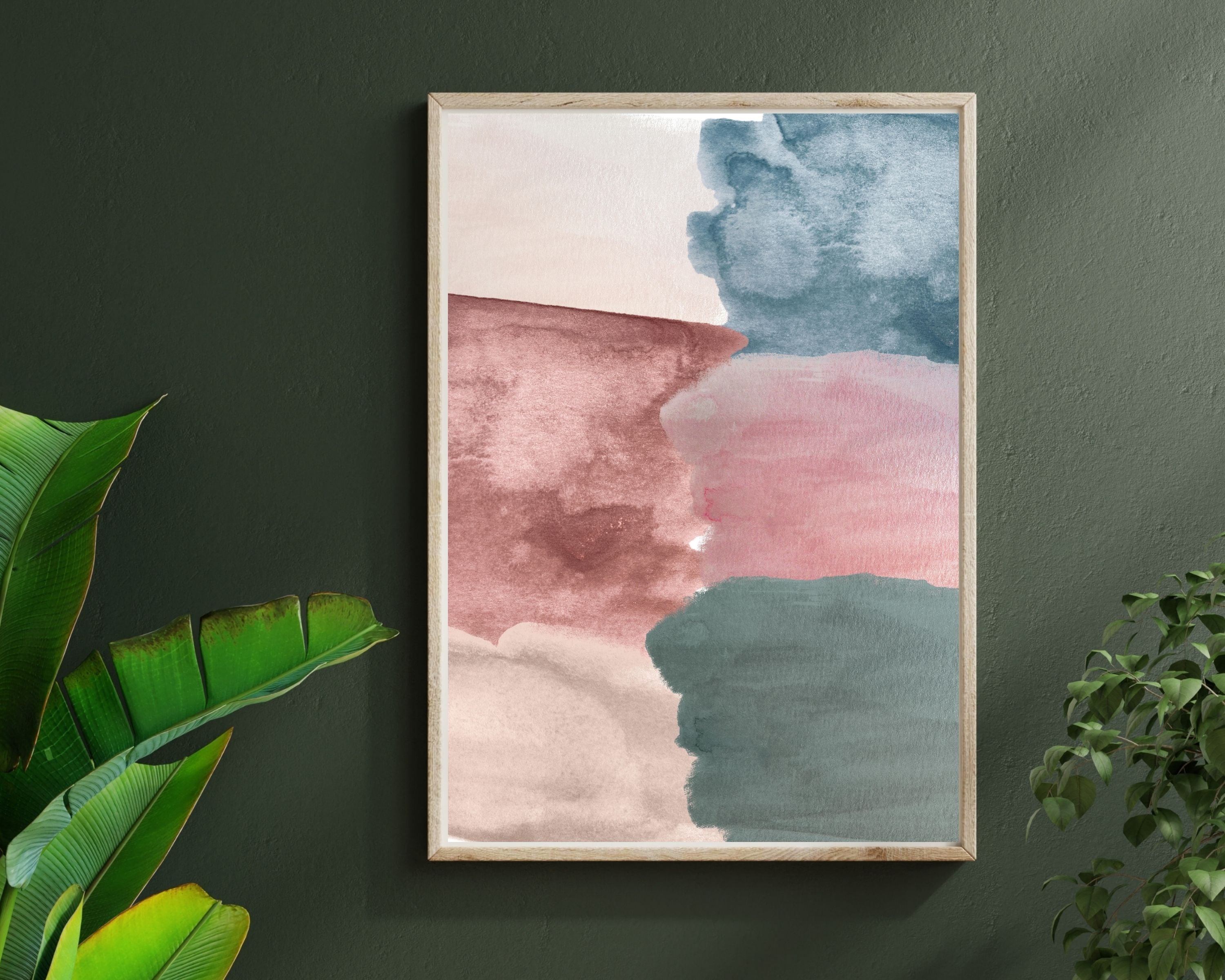 Abstract Boho Art Prints | Beige Green Sky Blue