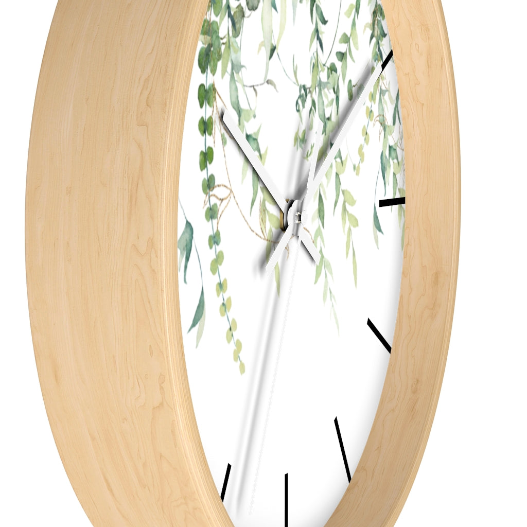 Wood, Floral Wall Clock, Eucalyptus 10"