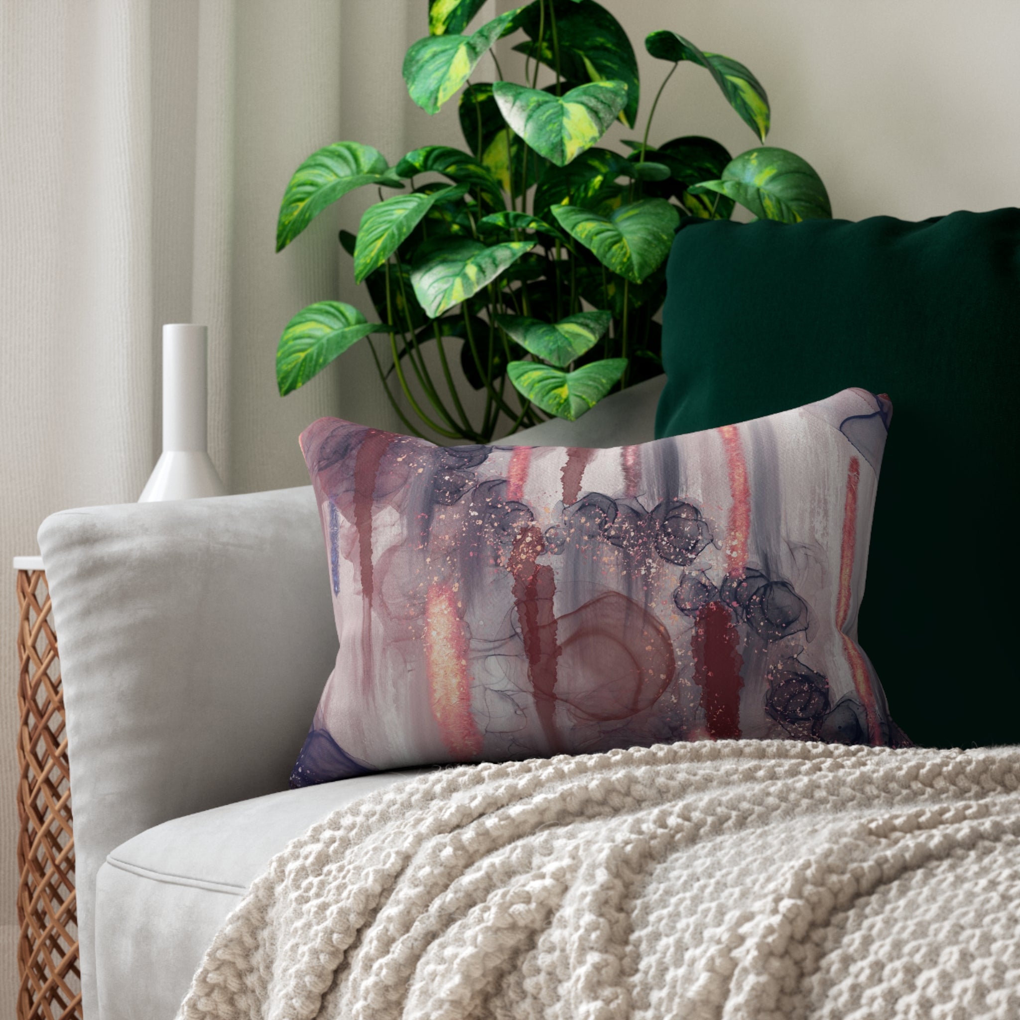 Mauve Boho Lumbar Pillow | Navy Blue Rust Abstract