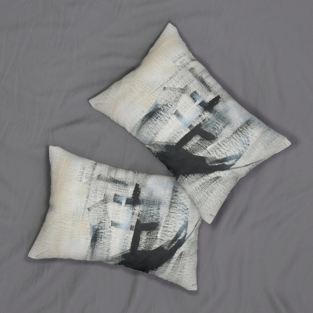 Abstract Boho Lumbar Pillow | Beige White Black