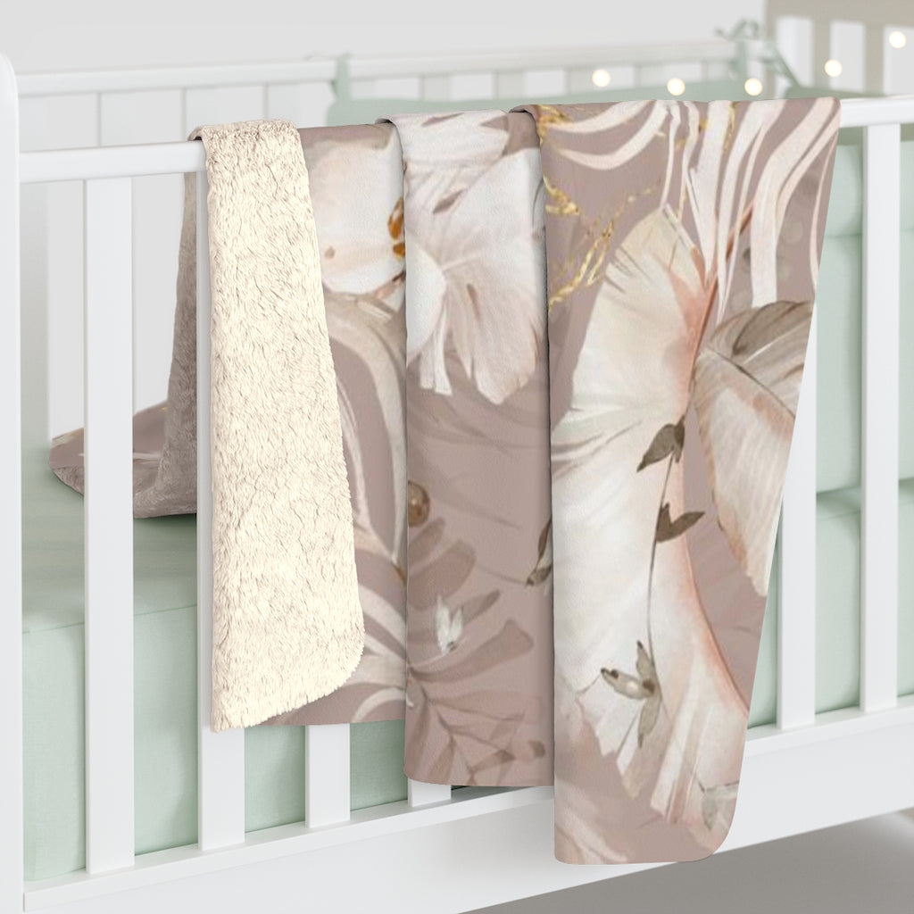 Floral Comfy Blanket | Beige Tropical Leaves
