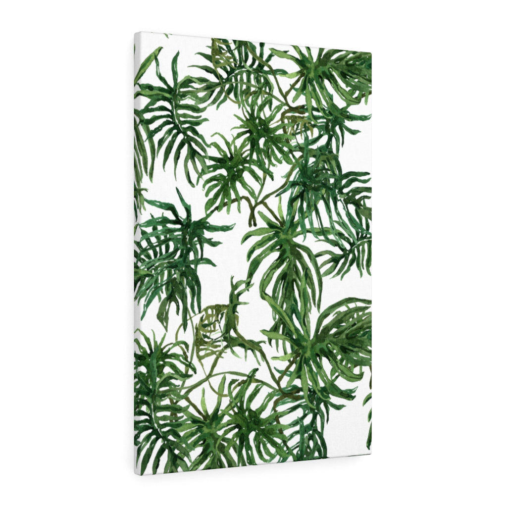FLORAL CANVAS ART | White Green Jungle Leaves