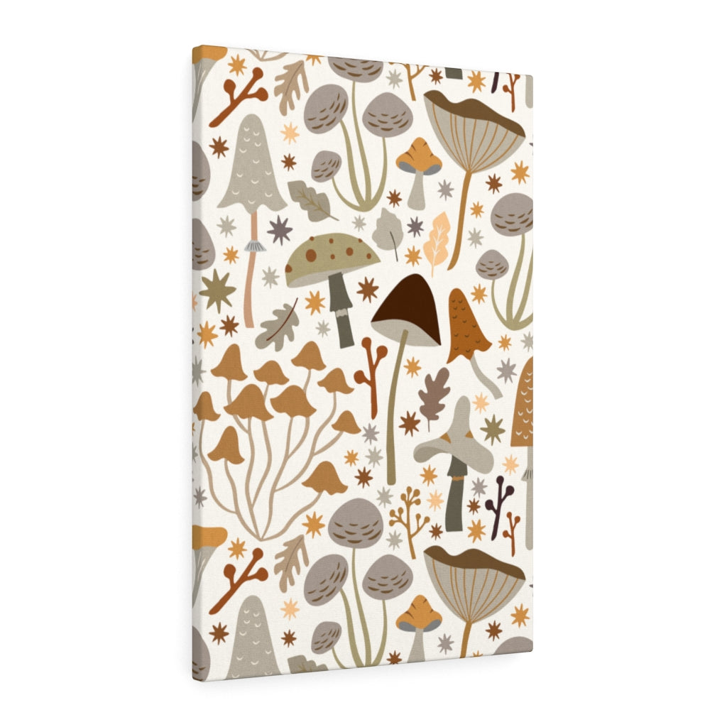 WHIMSICAL CANVAS ART | White Grey Yellow Mushrooms