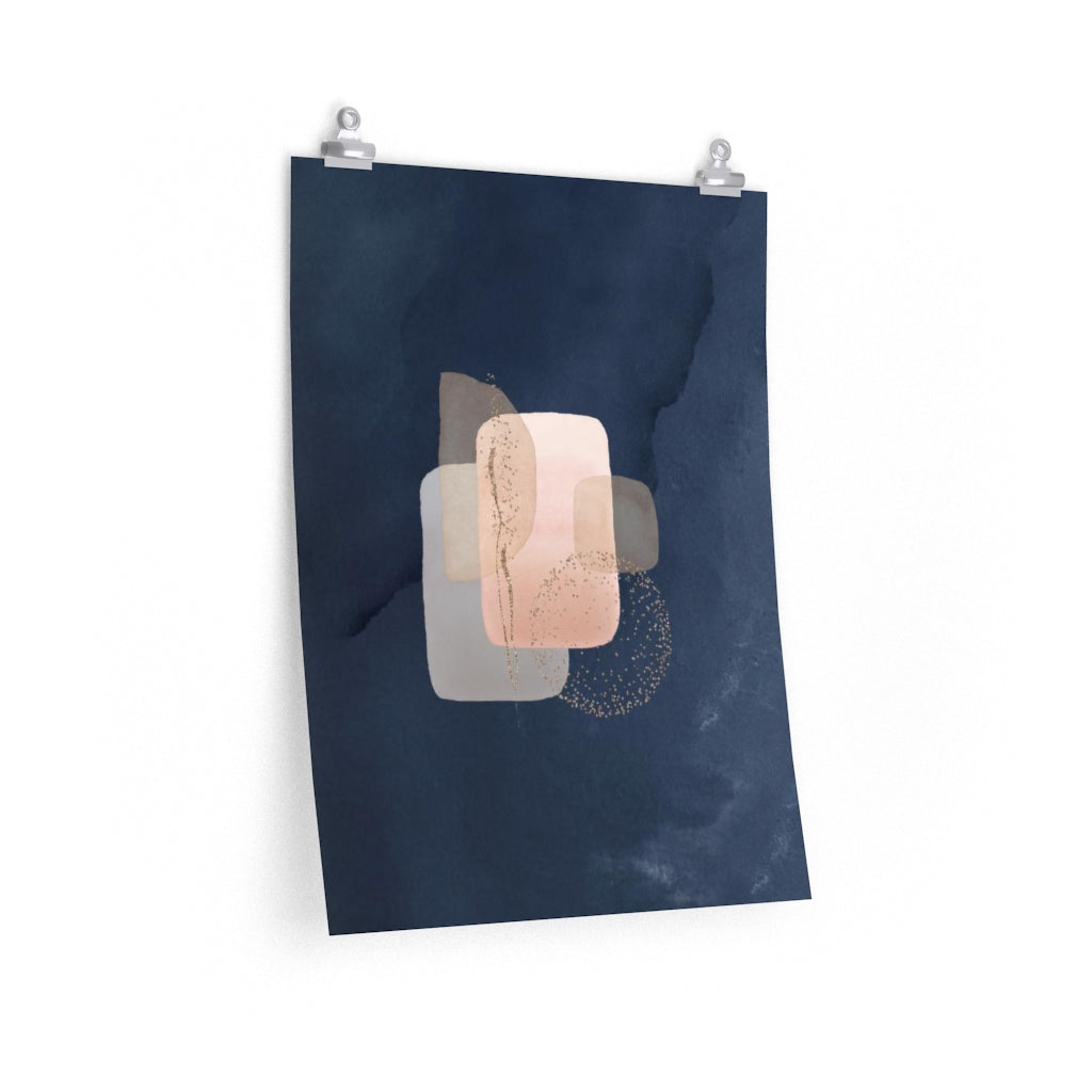 Navy Blush Pink Abstract Art | Wall Art Poster