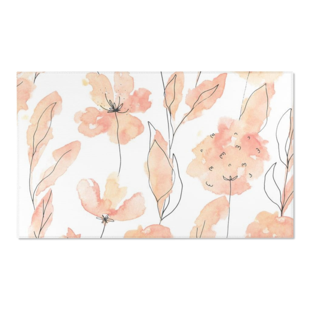 Floral Area Rug | Peach White Flowers