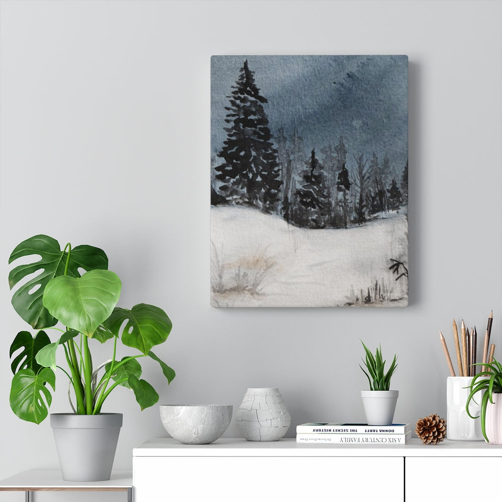 FLORAL WALL CANVAS ART | Navy Blue Winter Night Forest
