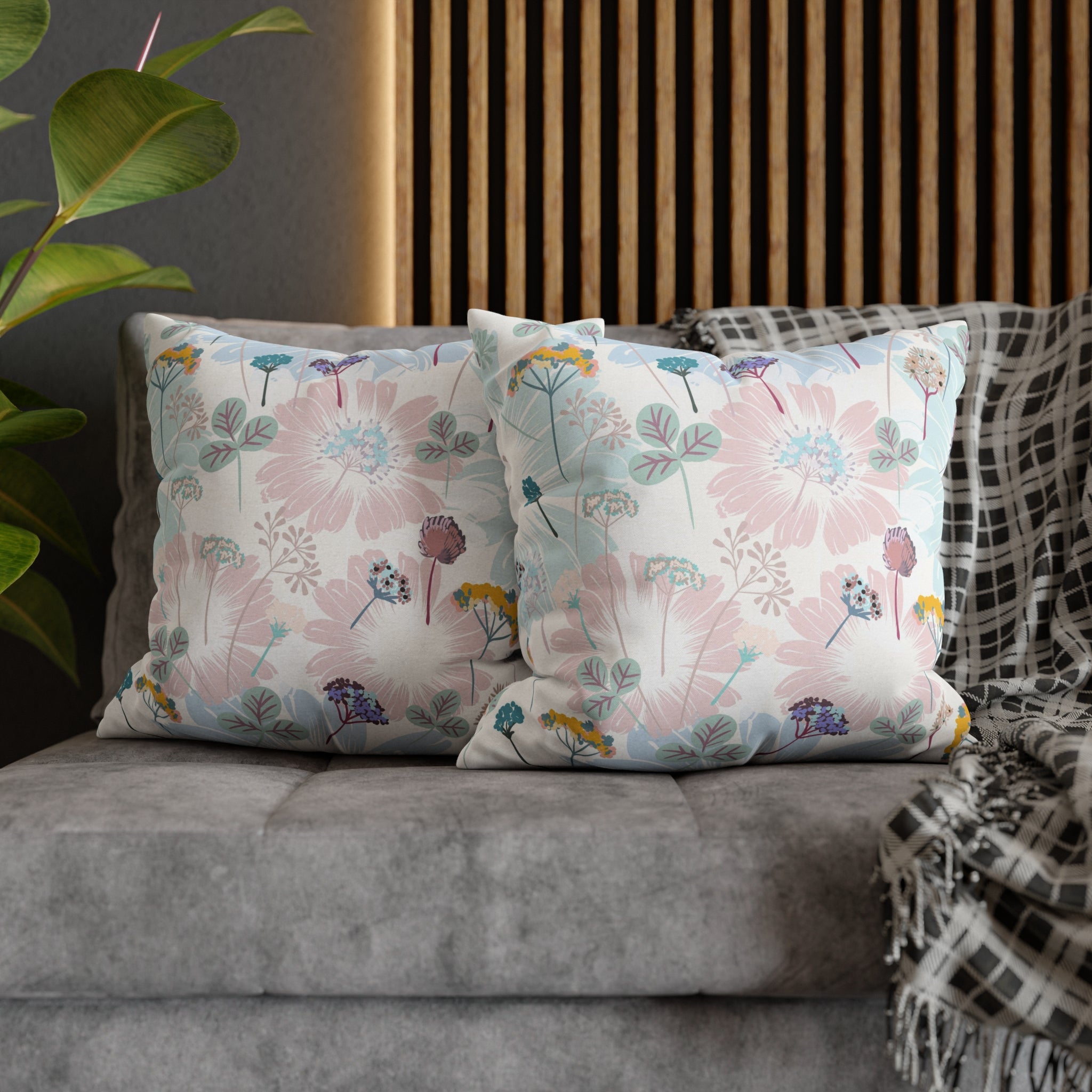 Floral Boho Pillow Cover | Spring Pastel Blue Pink