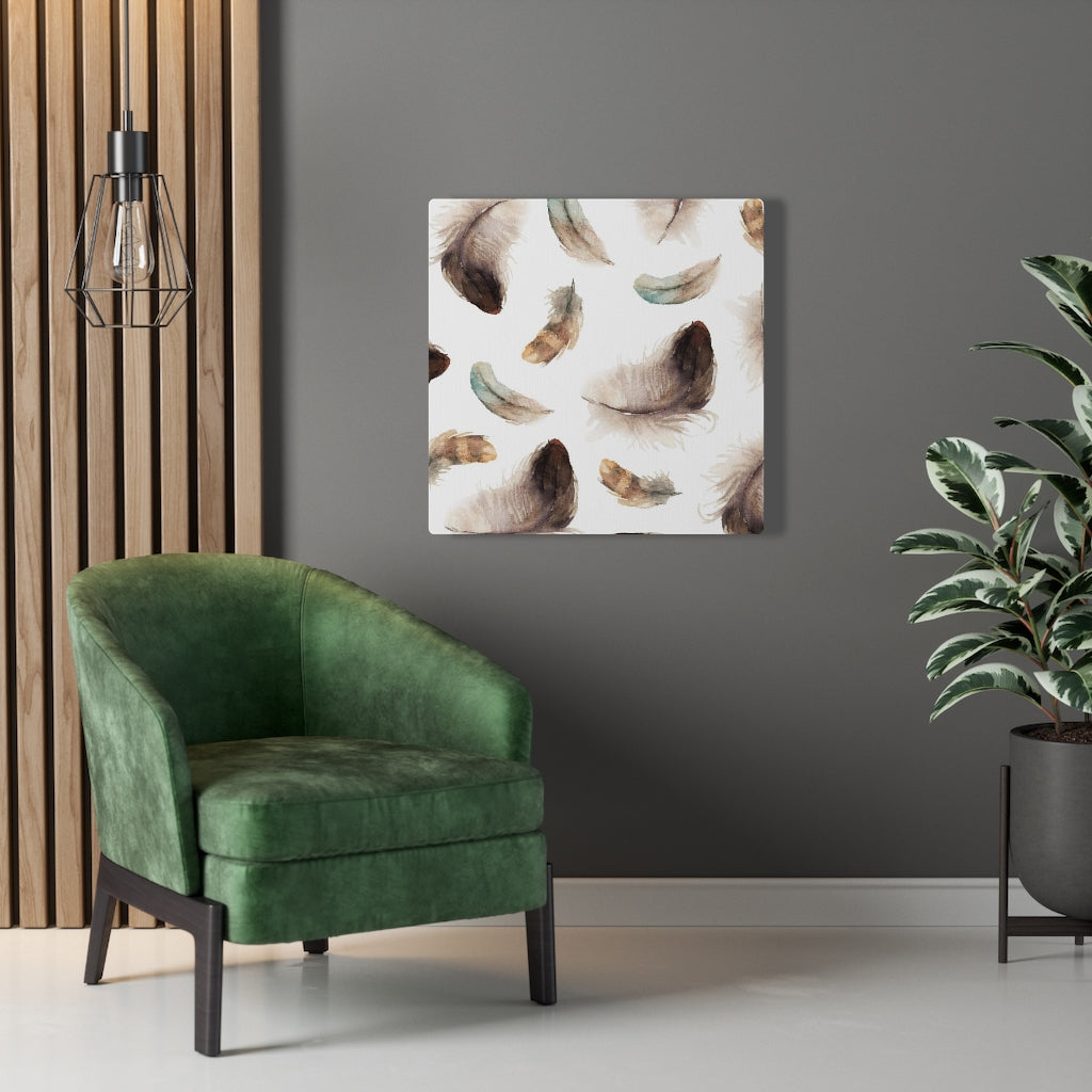 WHIMSICAL WALL CANVAS ART | Brown White Mint Feathers