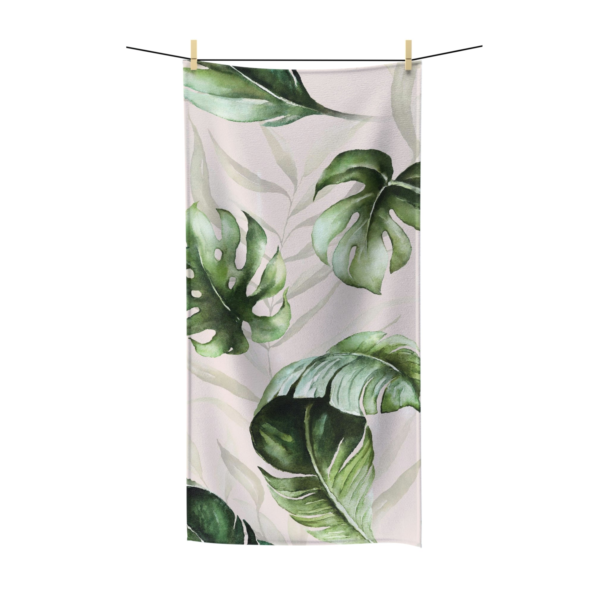 Floral Boho Bath Towel | Monstera Sage Green Leaves