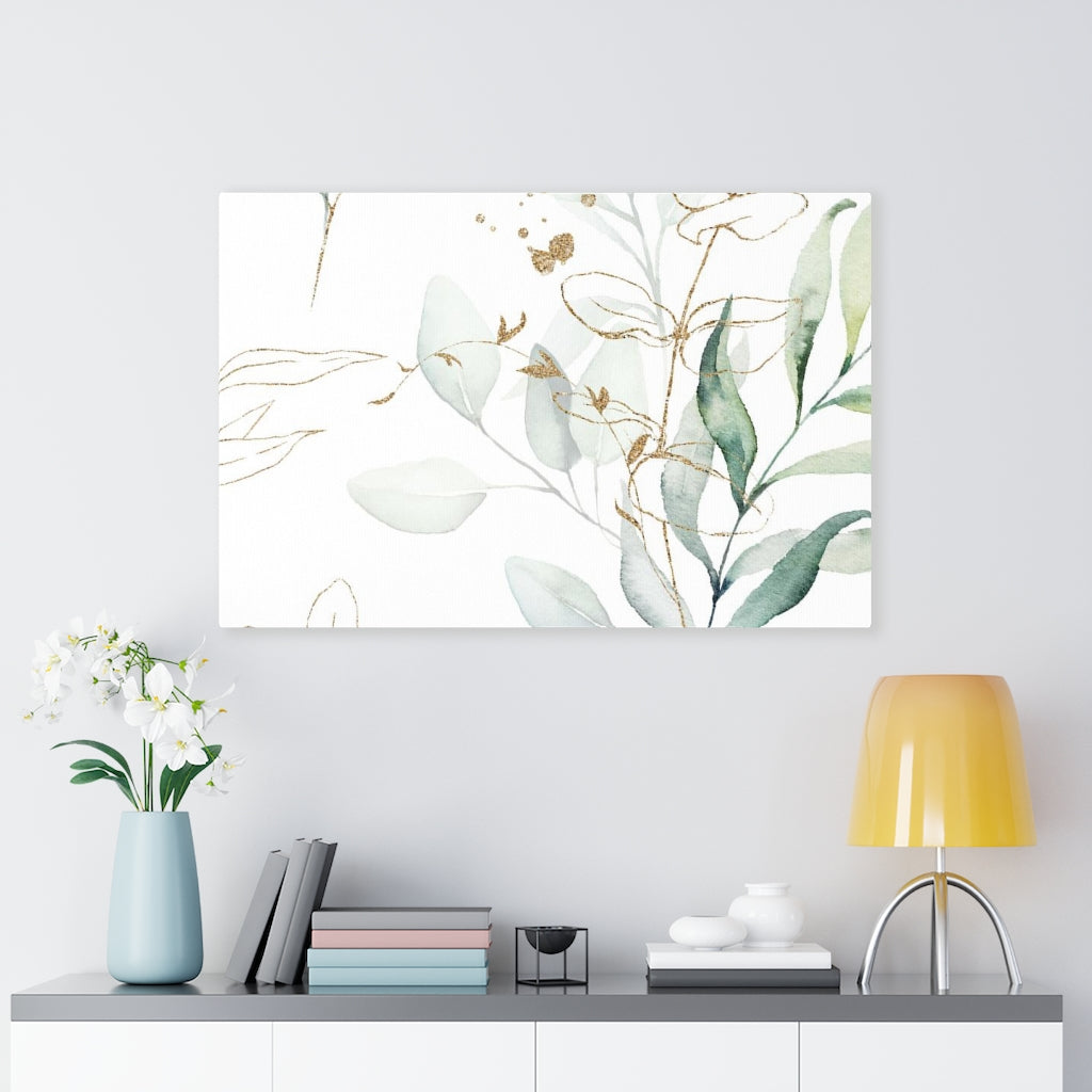 FLORAL WALL CANVAS ART | White Green Gold