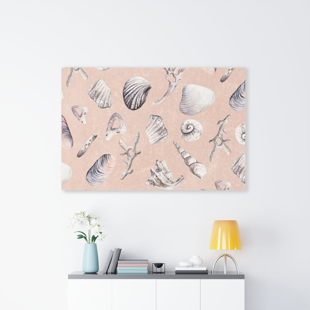 WHIMSICAL CANVAS ART | Pink Blue Seashells