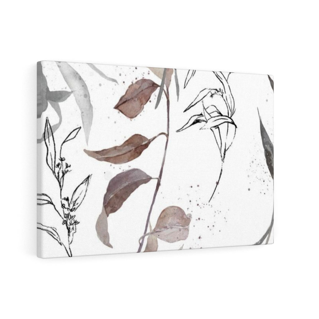 FLORAL WALL CANVAS ART | White Beige Grey Leaves