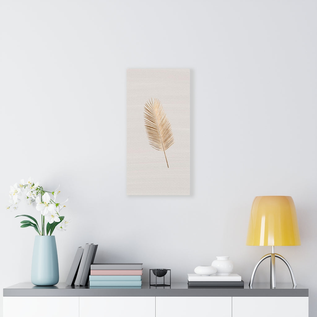 Modern Wall Canvas Art | Beige Gold Feather