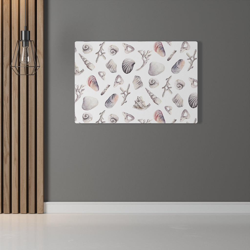 WHIMSICAL CANVAS ART | White Blue Pink Seashells