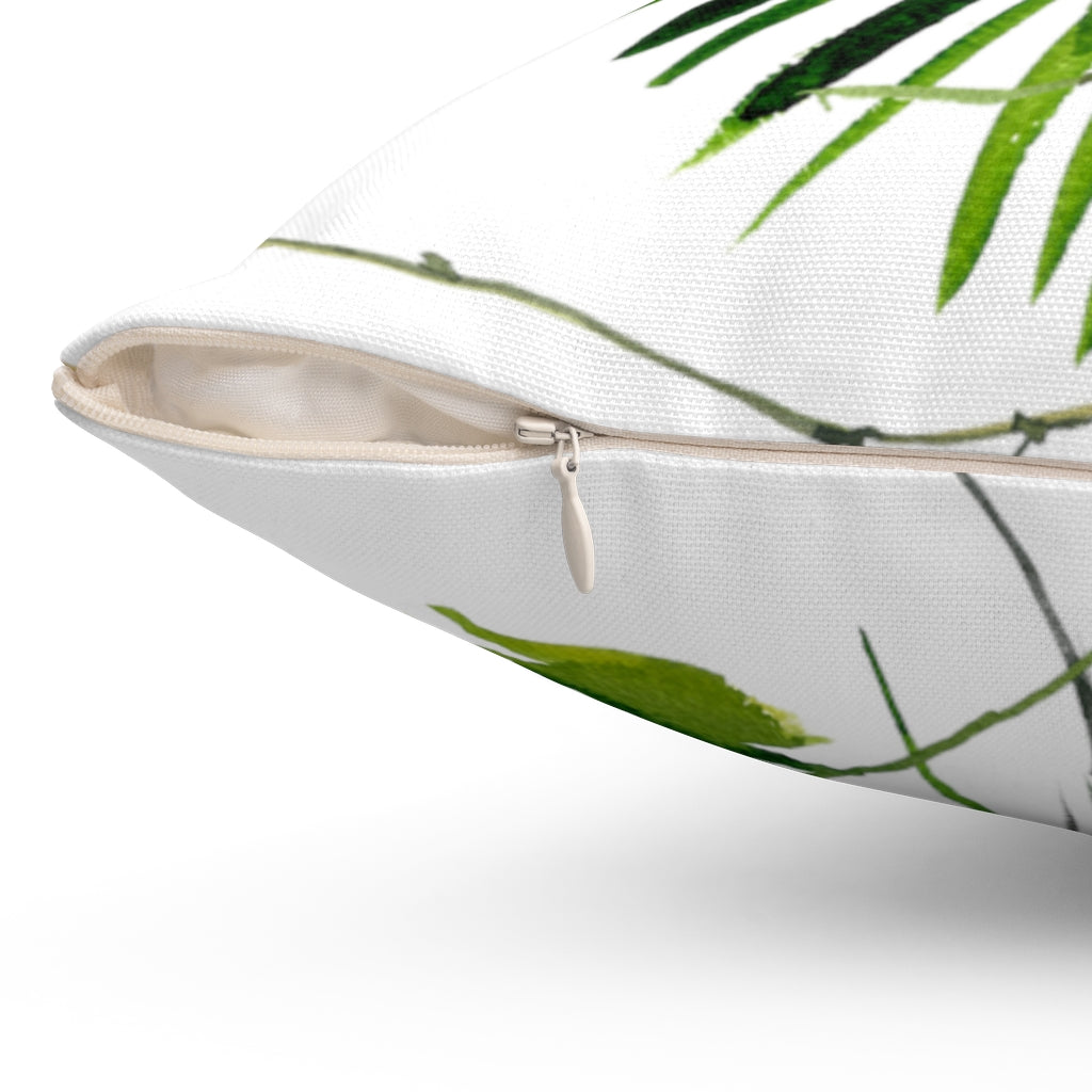 Floral Boho Pillow Cover | Tropical Greenery Palm Leaves White
