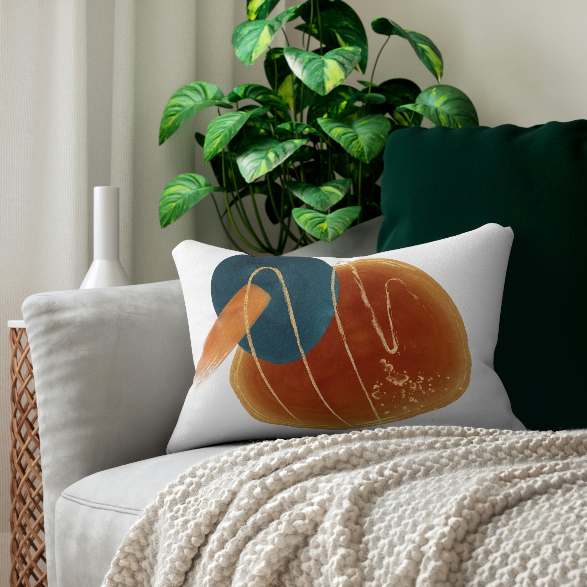 Abstract Lumbar Pillow | Rust Blue White