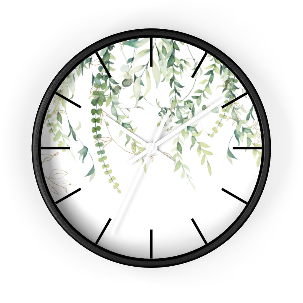 Wood, Floral Wall Clock, Eucalyptus 10"