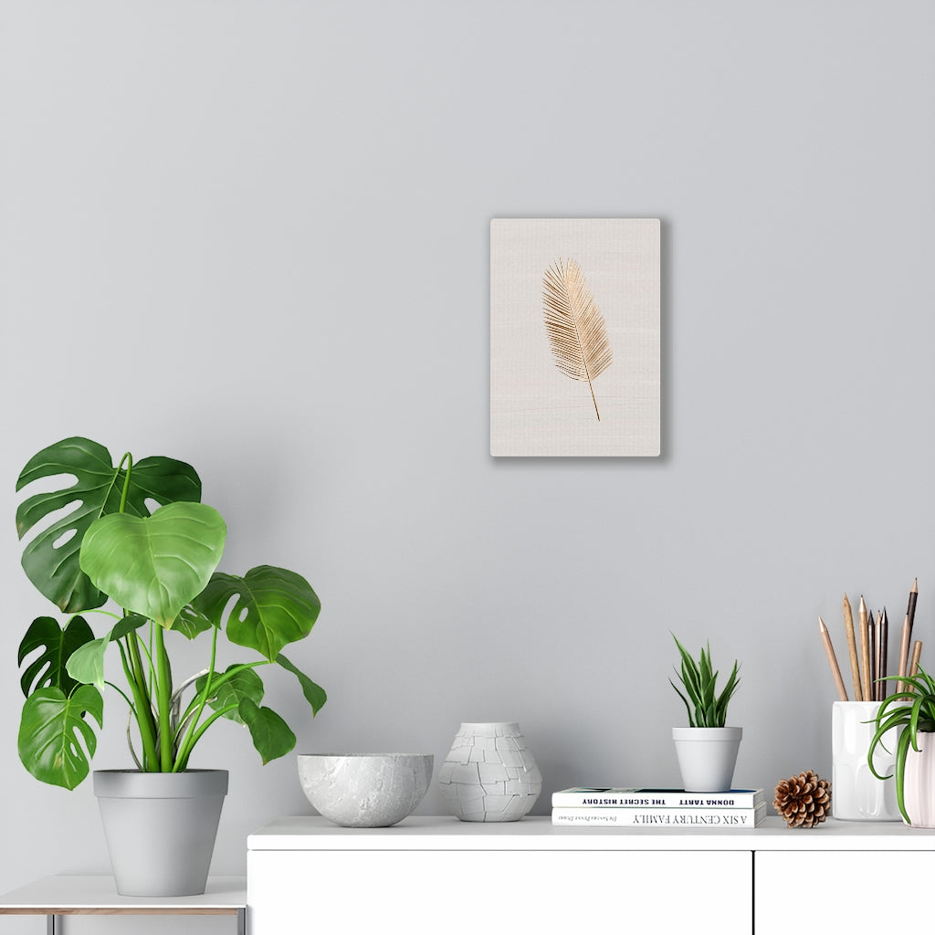 Modern Wall Canvas Art | Beige Gold Feather