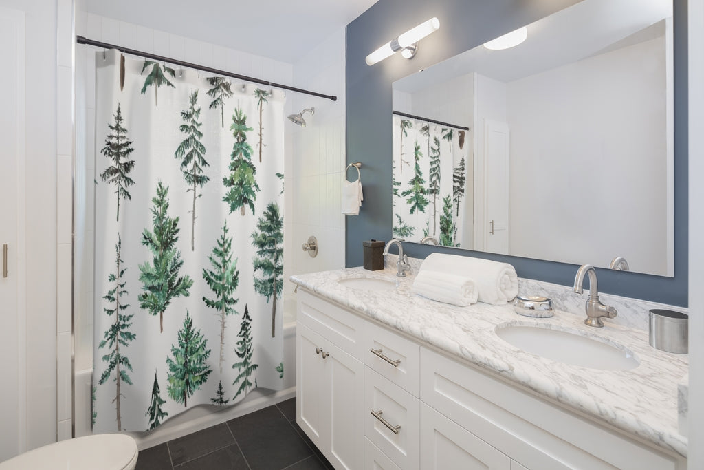 Boho Shower Curtain | White Sage Forest Green | Woodlands Nature