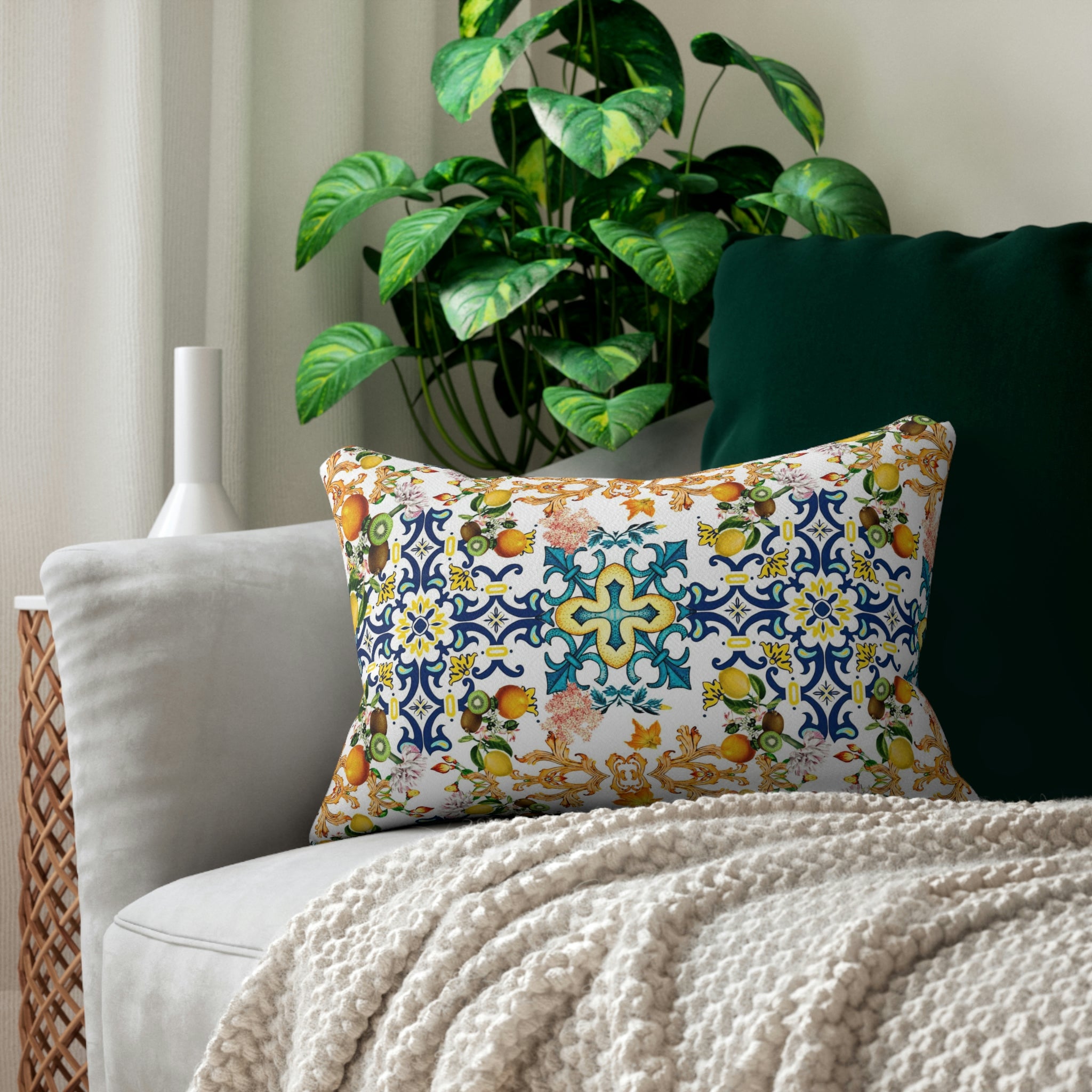 Boho Lumbar Pillow | Summer Blue Yellow