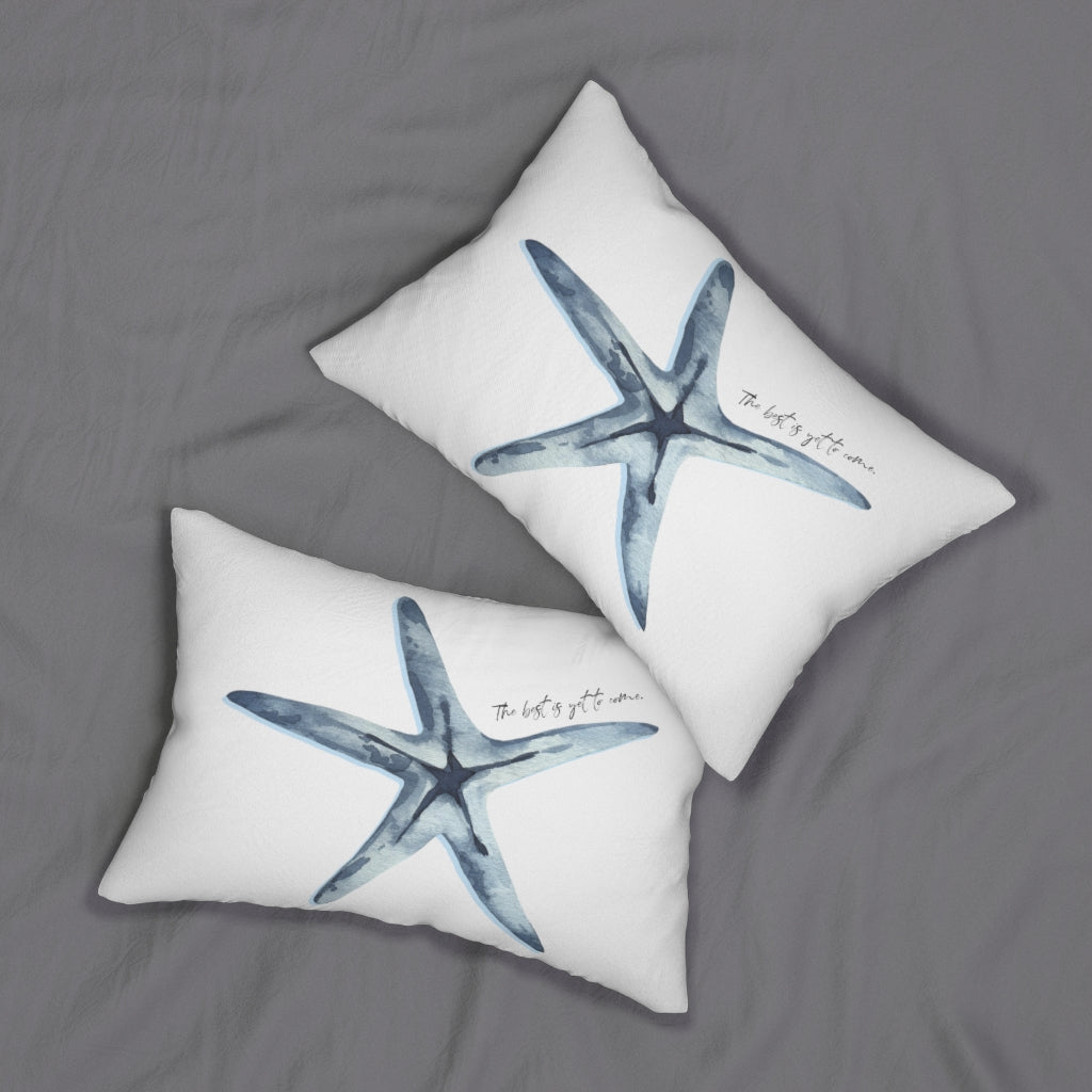 Whimsical Boho Lumbar Pillow | White Blue | Starfish