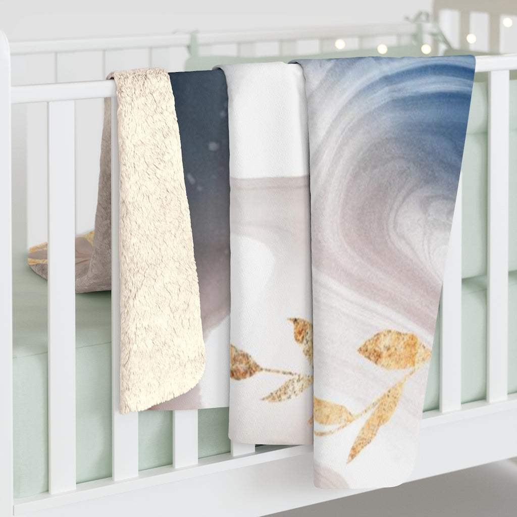 Floral Comfy Blanket | Beige Navy Gold Leaves
