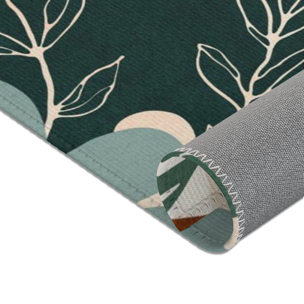 Boho Area Rug | Green Beige Brown Cream Floral