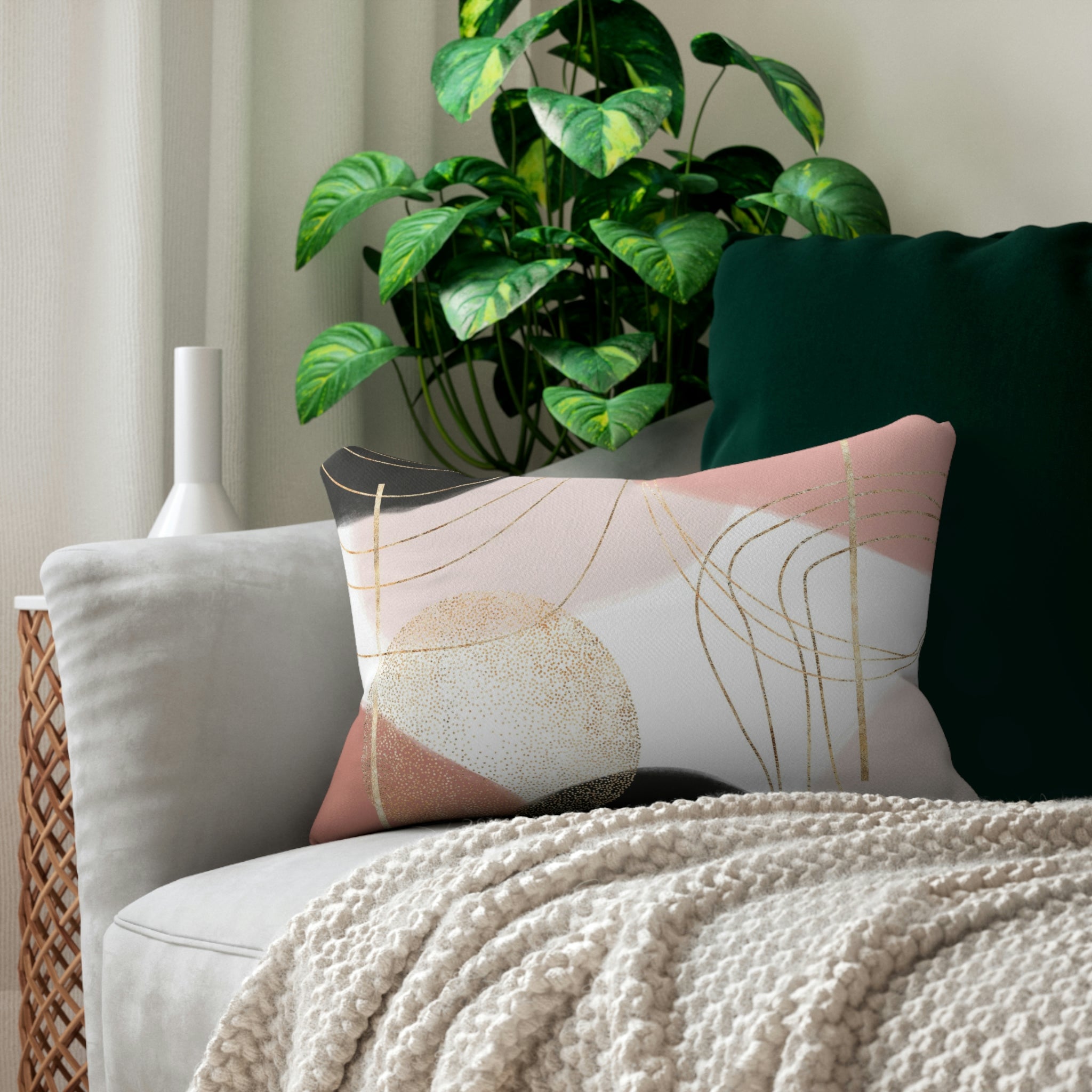 Boho Lumbar Pillow | Black Blush Pink