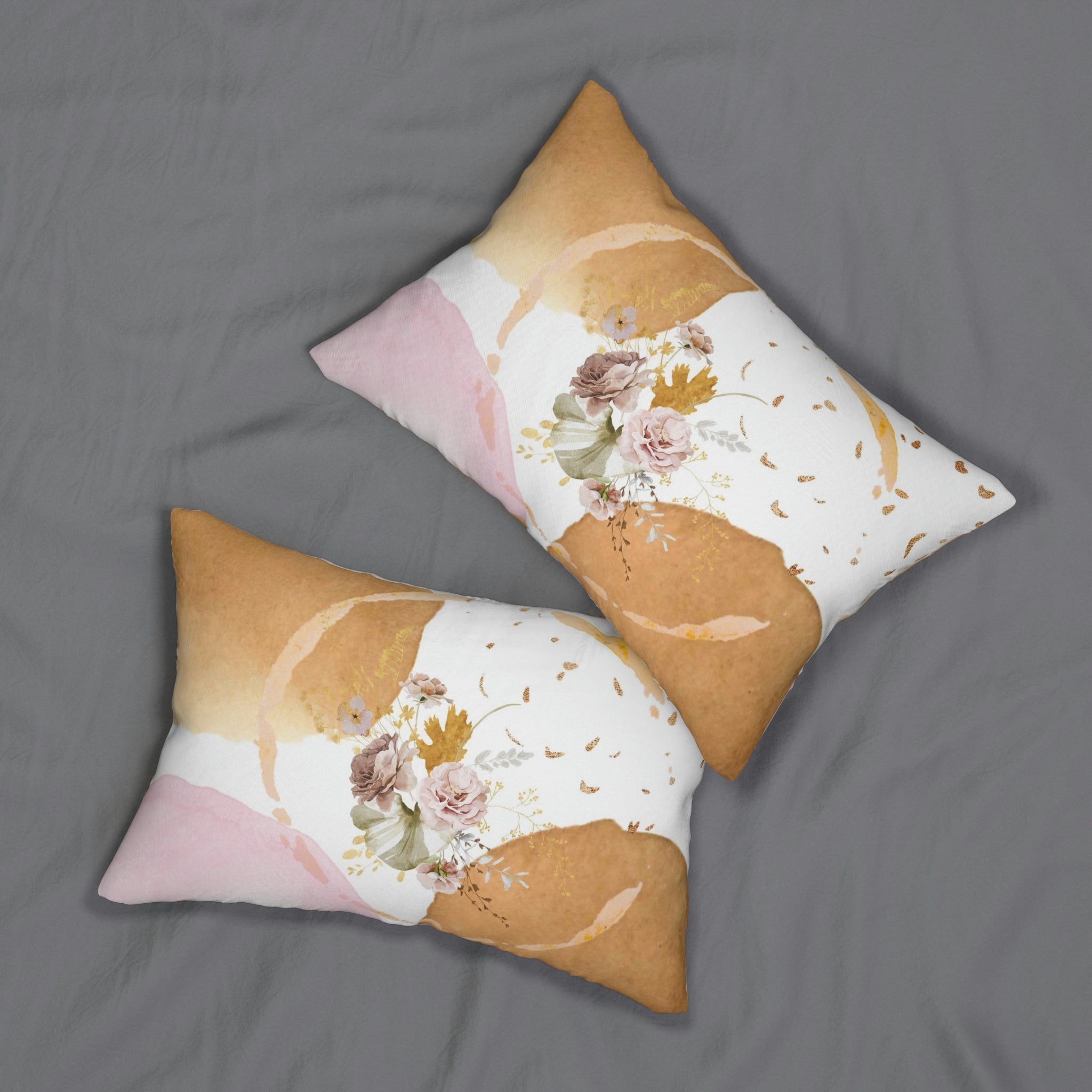 Abstract Lumbar Pillow | Beige White Floral