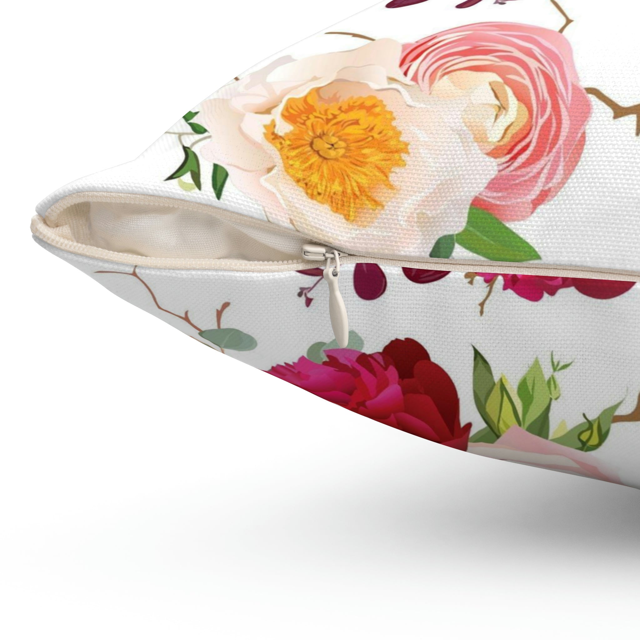 Floral Birds Pillow Cover | White Red Pink