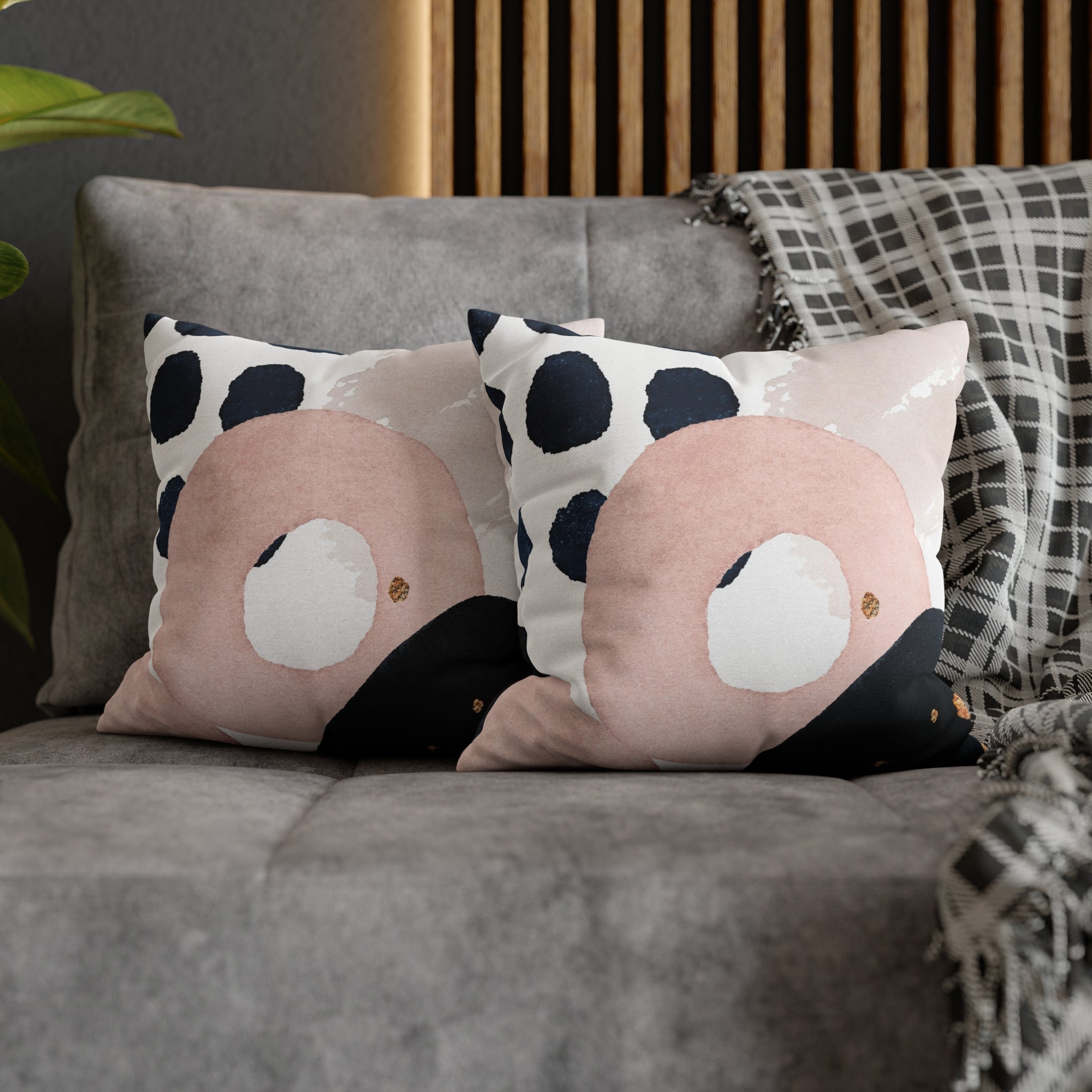 Boho Pillow Cover | Abstract Navy Blue, Blush Pink White