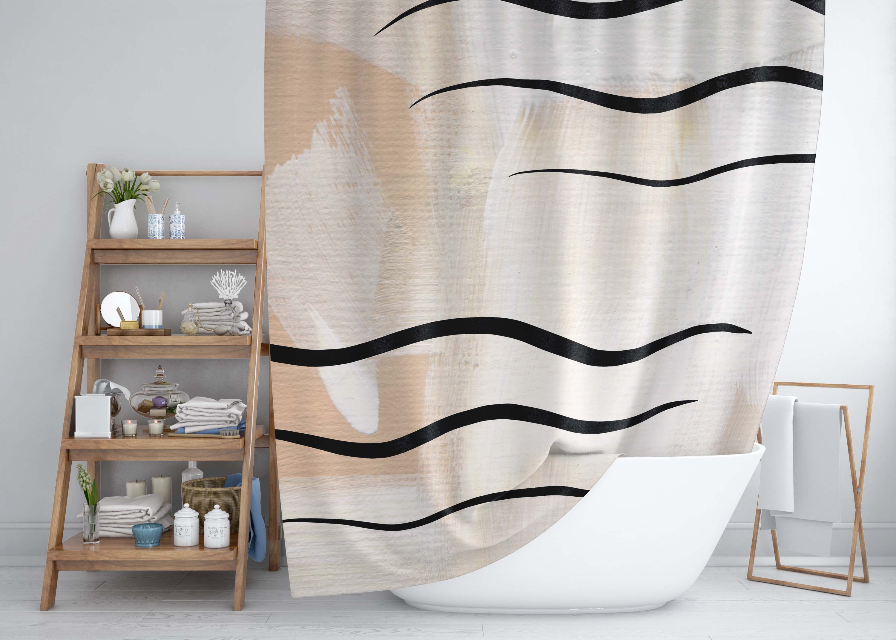 Terracotta Shower Curtain | Beige Cream | One Line Art