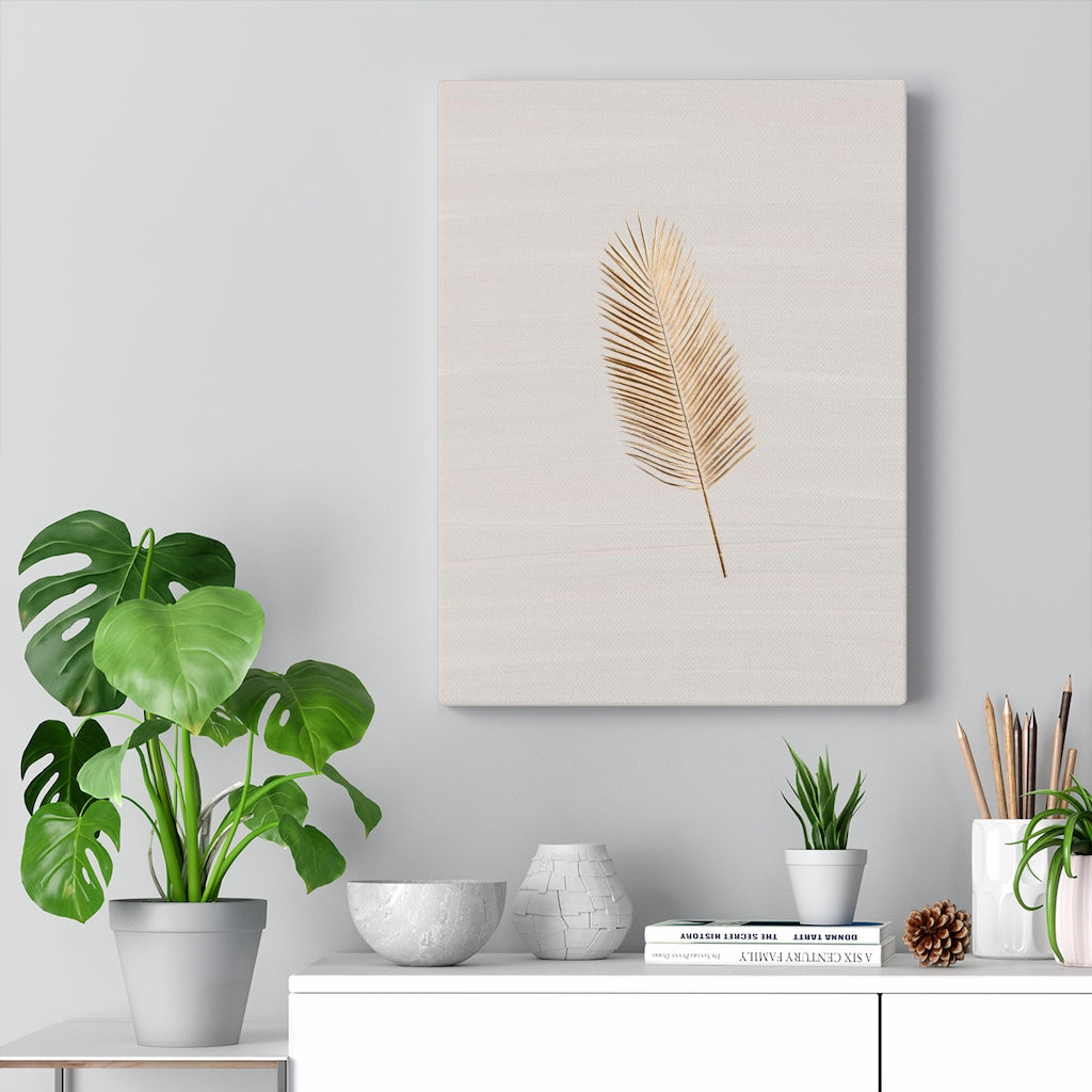 Modern Wall Canvas Art | Beige Gold Feather