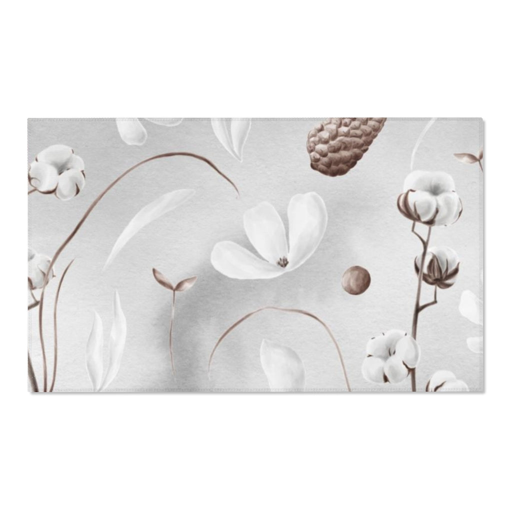Floral Boho Area Rug | Gray White Brown