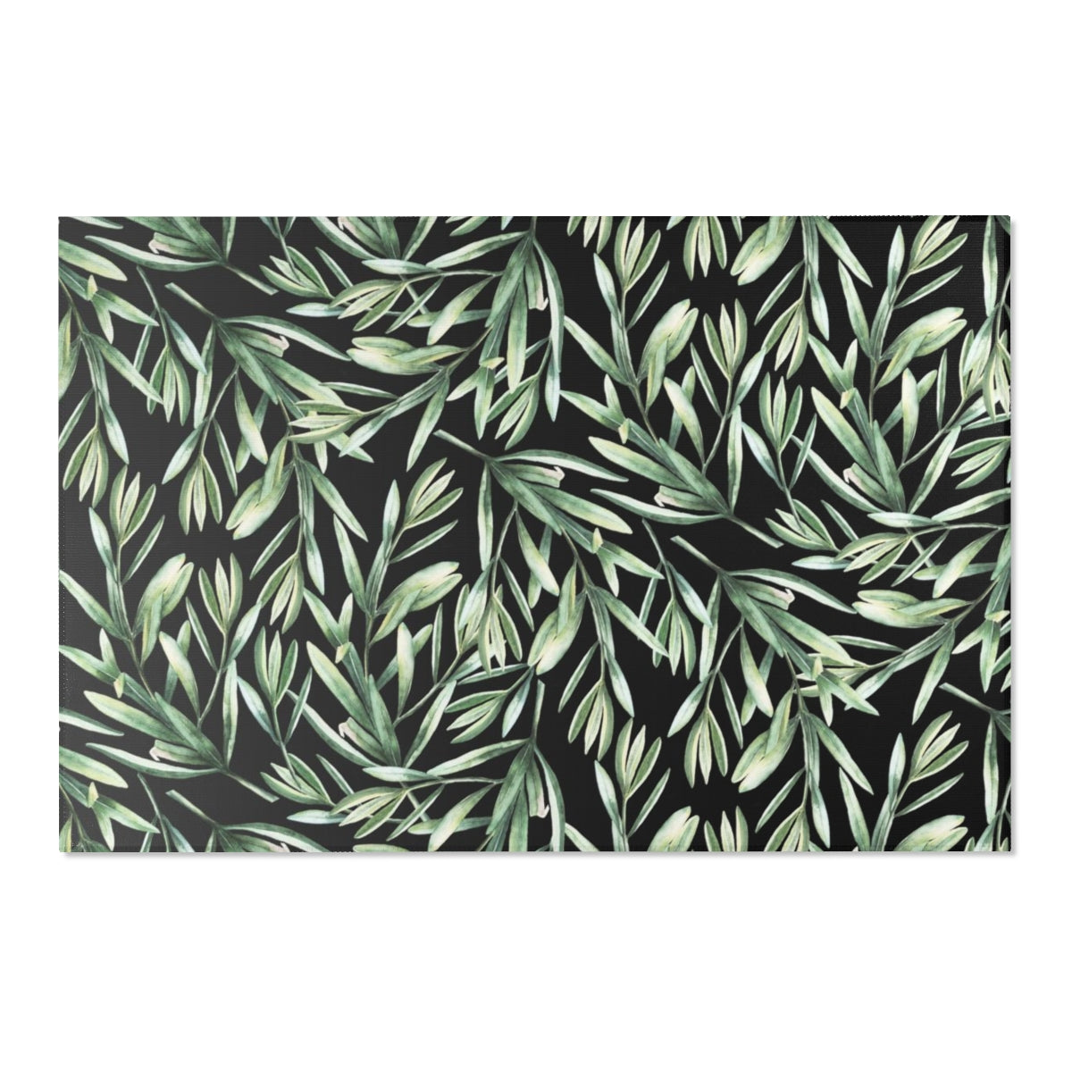 Floral Area Rug | Green Black Garden Leaves