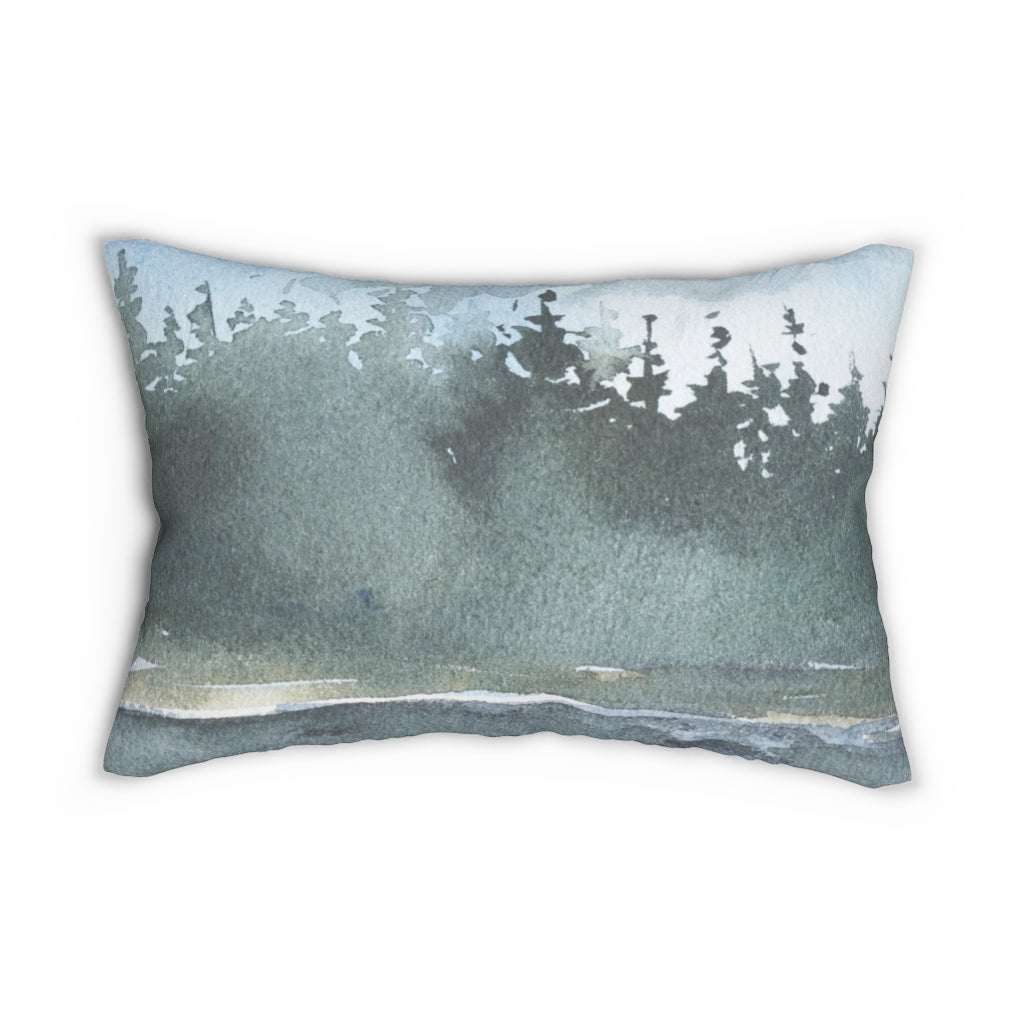 Whimsical Boho Lumbar Pillow | Grey Green Forest