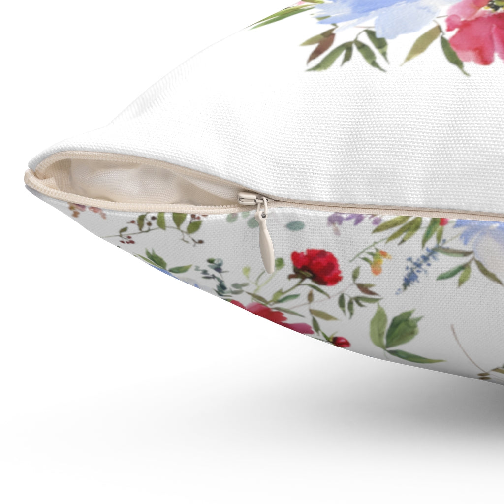 Floral Boho Pillow Cover | White Pastel Red Blue Pink Green
