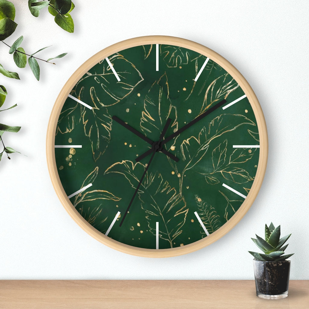 Floral 10" Wood Wall Clock | Green Gold Beige