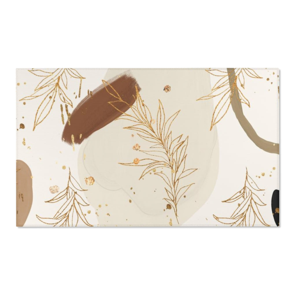 Floral Area Rug | Organic Rust Beige Gold Leaves