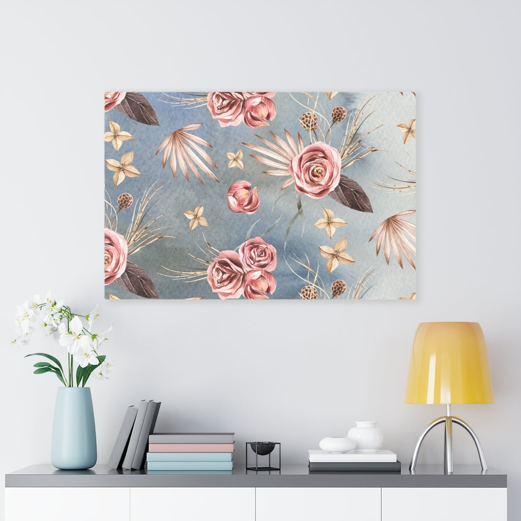 FLORAL CANVAS ART | Beige Blue Pink Roses