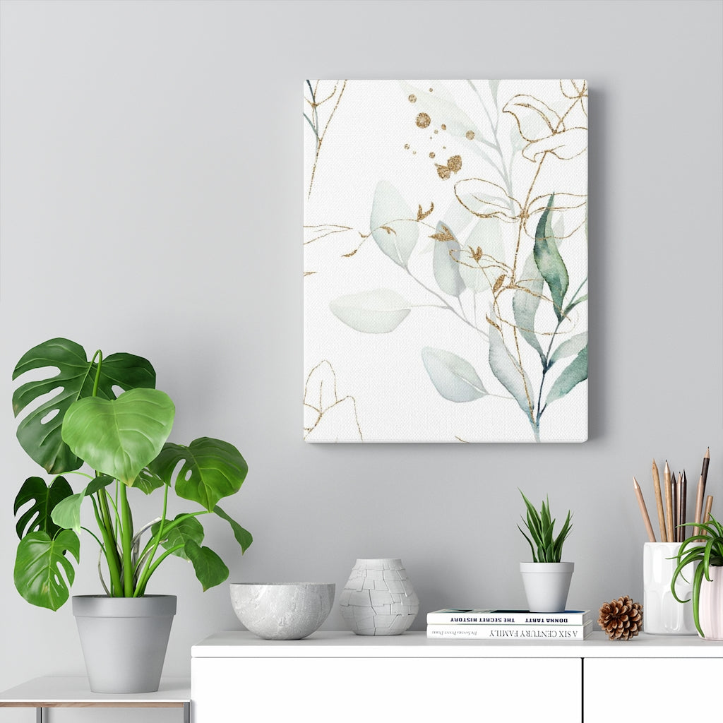 FLORAL WALL CANVAS ART | White Green Gold