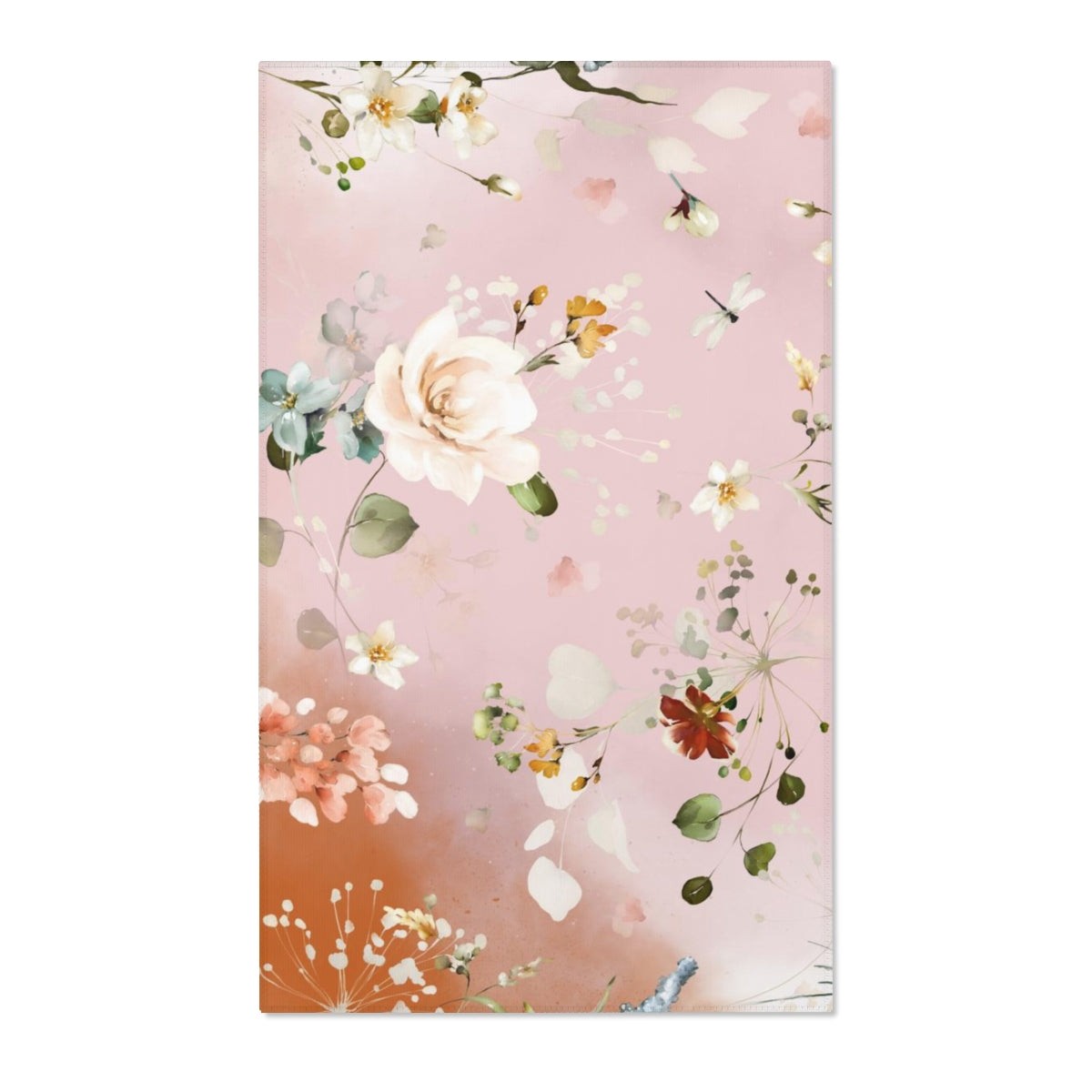Floral Area Rug | Pastel Pink Orange Ombre Blossoms