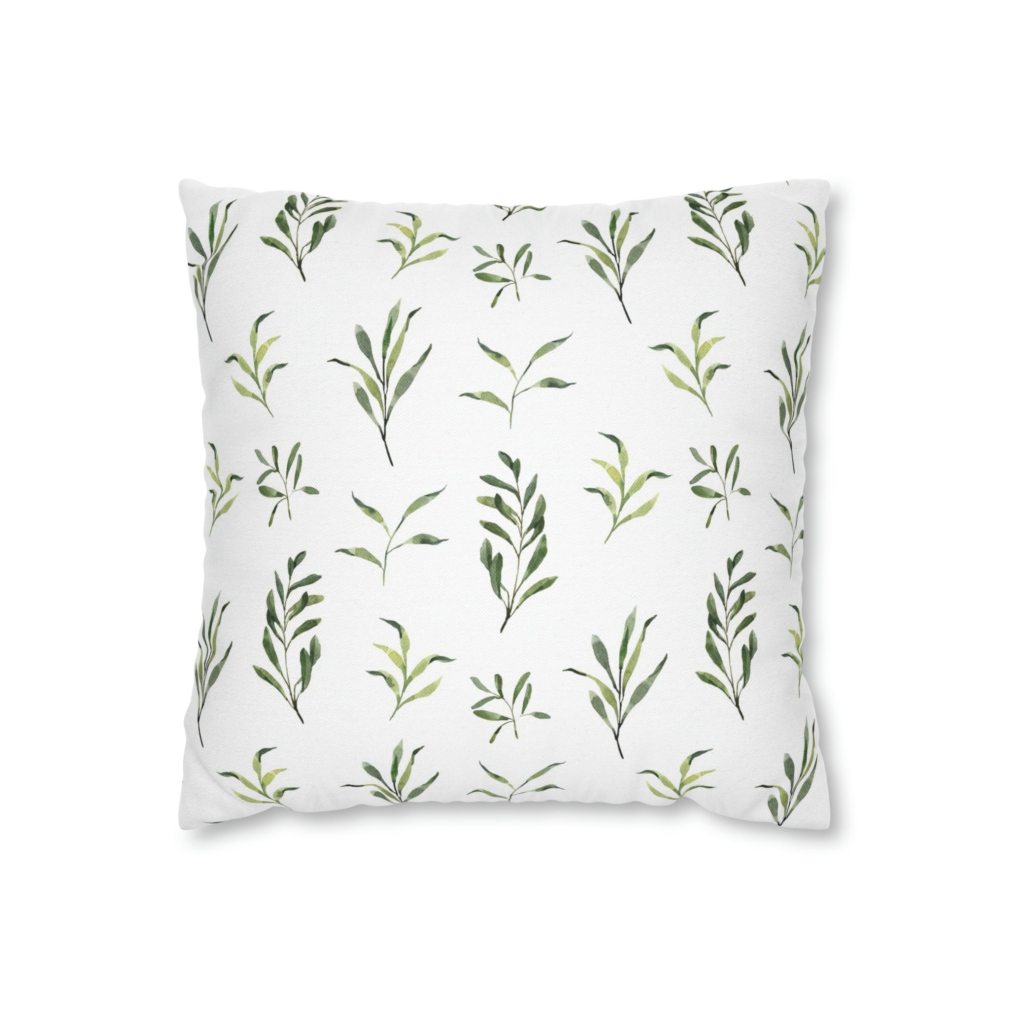 Floral Pillow Cover | Sage Green Leaves, White