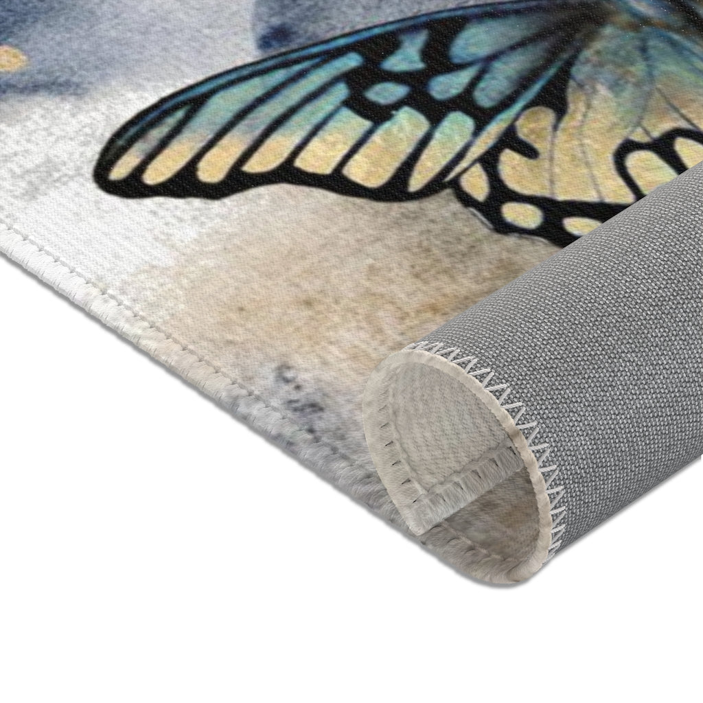 Abstract Area Rug | Butterfly Navy Beige Ombre
