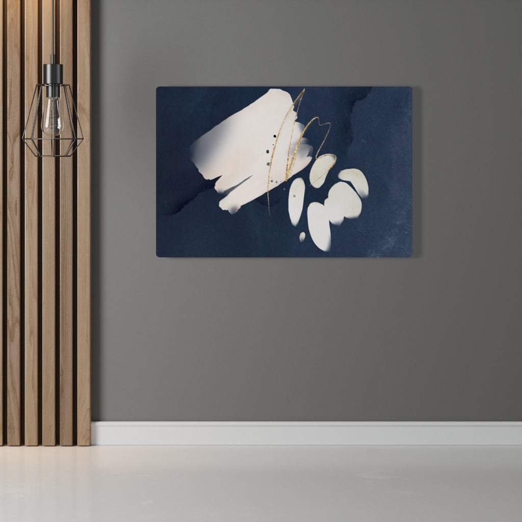 Navy blue, cream and white abstract wall canvas art, full canvas view