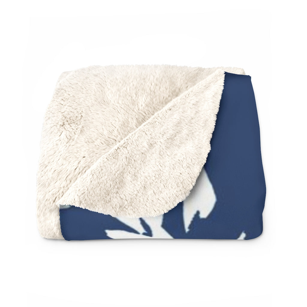 Floral Comfy Blanket | Navy White Leaves