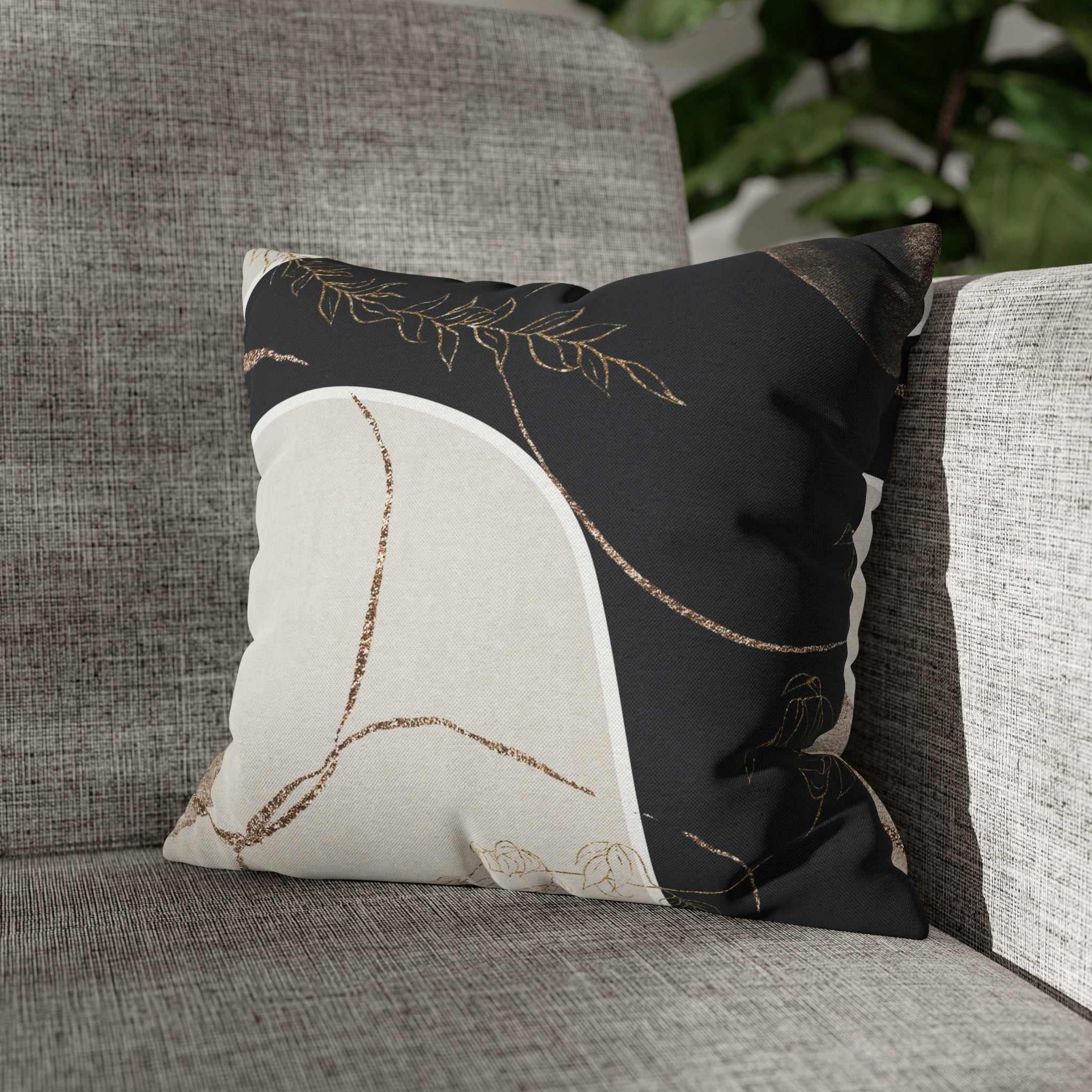 Abstract Boho Pillow Cover | Black Cream Beige